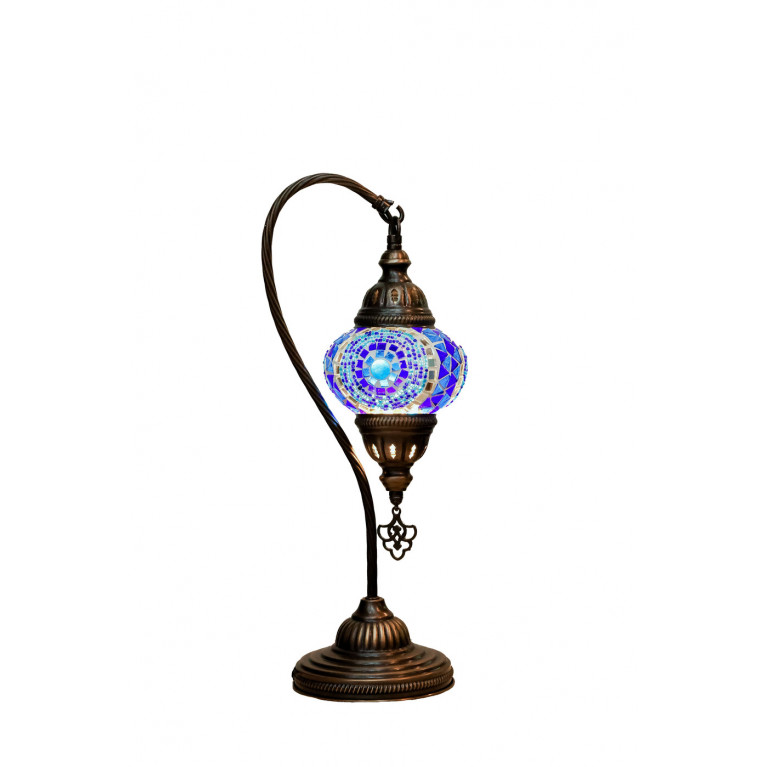 Table lamp "Swan", white/blue mosaic, diameter 15 cm